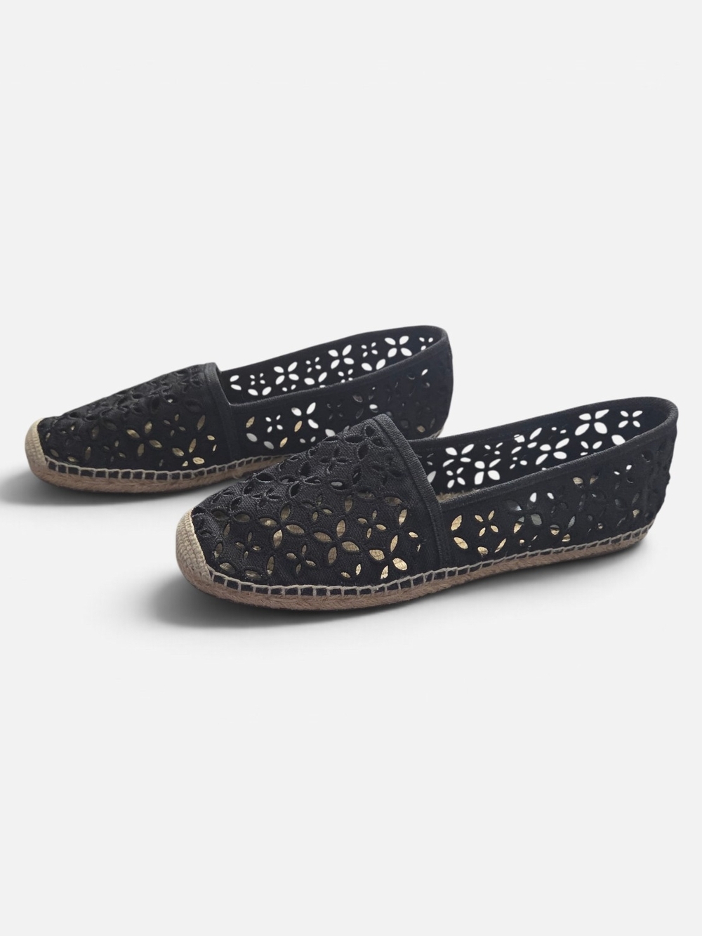Michael Kors Darci Black Eyelet Cutout Espadrille Slip On Flats Approx Size 8